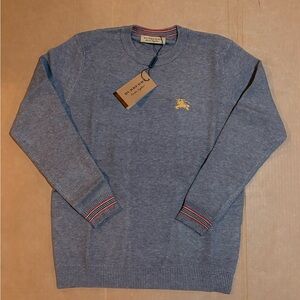Burberry Gray Crewneck Sweater with Gold Logo